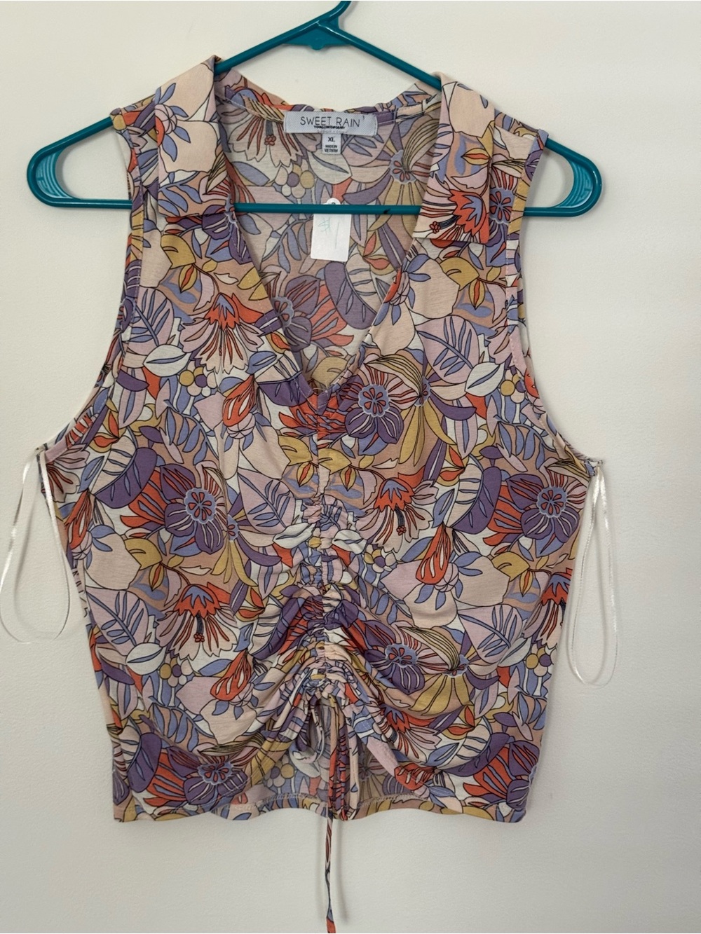 Sweet Rain Multicolor Floral Ruched Tank Top